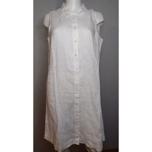 NWT Garnet Hill Women's Linen Shirt Dress 12 White Sleeveless Button Up A4